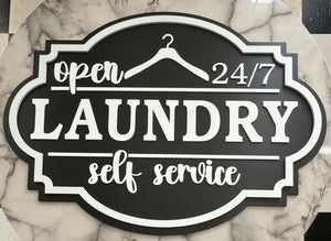 Self-Service Laundry Room Home Decor Double-Layer Acrylic over PVC Sign