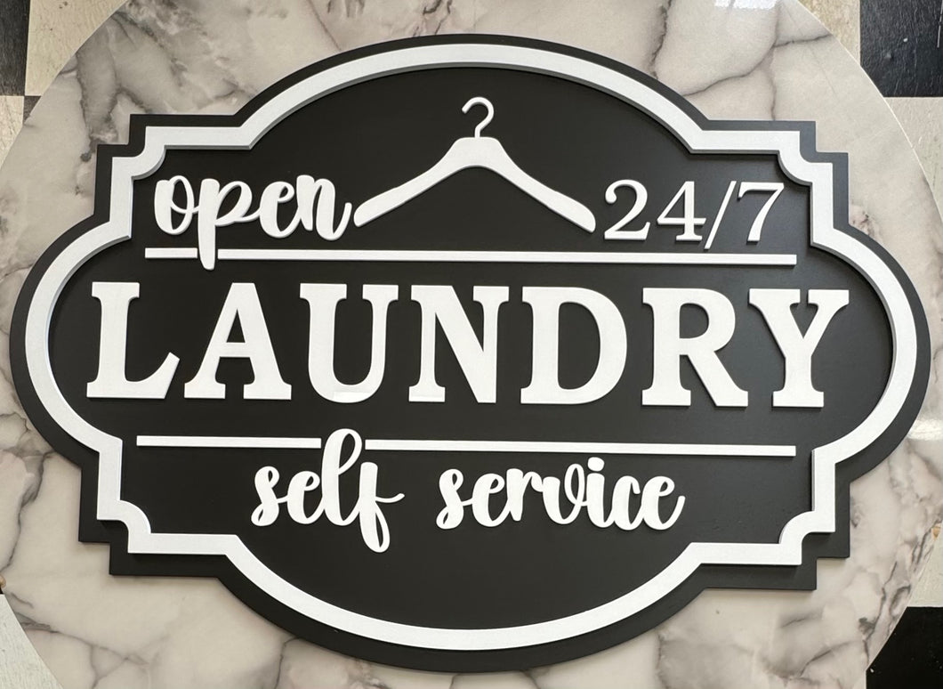 Self-Service Laundry Room Home Decor Double-Layer Acrylic over PVC Sign