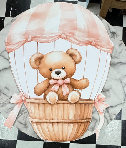 Pink Hot Air Balloon Teddy Bear UV Laser Vinyl on Foam