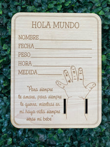 Hola Mundo Anuncio de Infante || Placa de Pulsera Hospitalaria || Accesorio para fotografía de bebé