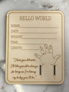 Hello World Baby Announcement Sign || Hospital Bracelet Plaque